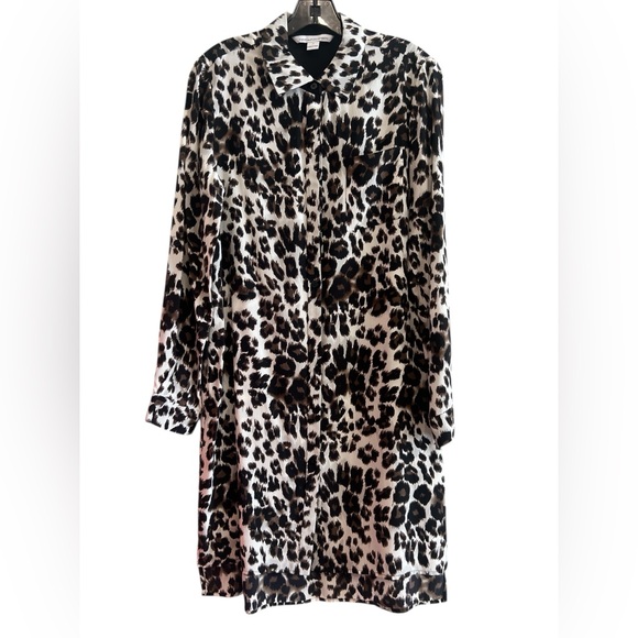 Diane Von Furstenberg Animal Print Long Sleeve Shirt Dress Size 10 - Picture 2 of 7